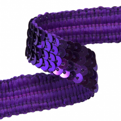 Тесьма с пайетками 12, шир. 20 мм/уп. 25+/-1 м, цвет фиолет - купить в Ставрополе. Цена: 778.19 руб.