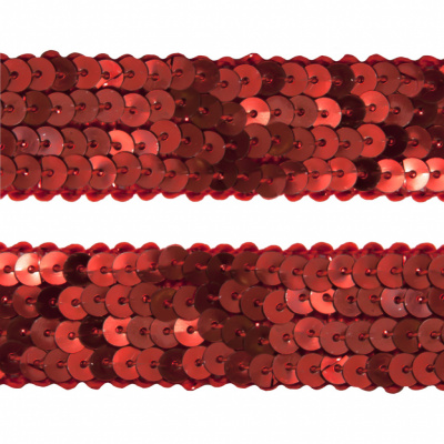 Тесьма с пайетками 3, шир. 20 мм/уп. 25+/-1 м, цвет красный - купить в Ставрополе. Цена: 778.19 руб.