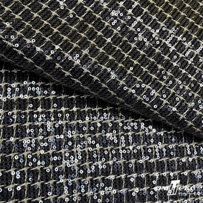 Ткань костюмная с пайетками, 100%полиэстр, 460+/-10 гр/м2, 150см #309 - цв. чёрный - купить в Ставрополе. Цена 1 203.93 руб.