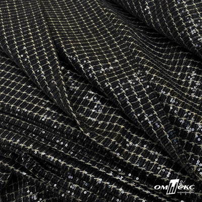 Ткань костюмная с пайетками, 100%полиэстр, 460+/-10 гр/м2, 150см #309 - цв. чёрный - купить в Ставрополе. Цена 1 203.93 руб.