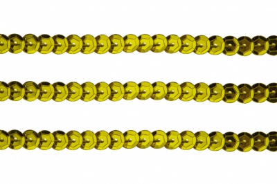 Пайетки "ОмТекс" на нитях, SILVER-BASE, 6 мм С / упак.73+/-1м, цв. 7 - св.золото - купить в Ставрополе. Цена: 468.37 руб.