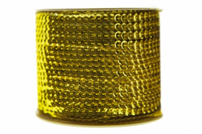 Пайетки "ОмТекс" на нитях, SILVER-BASE, 6 мм С / упак.73+/-1м, цв. 7 - св.золото - купить в Ставрополе. Цена: 468.37 руб.