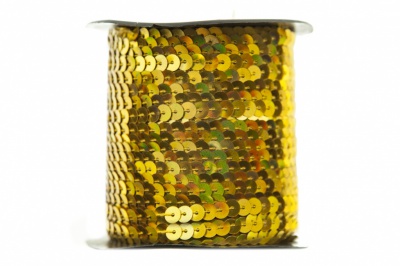 Пайетки "ОмТекс" на нитях, SILVER SHINING, 6 мм F / упак.91+/-1м, цв. 48 - золото - купить в Ставрополе. Цена: 356.19 руб.